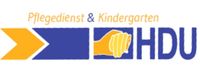 Pflegedienst und Kindergarten: HDU und eine Symbol einer Hand, die eine andere Hand hält