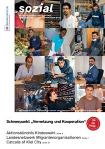 Cover der Verbandszeitschrift mit Menschen mit MIgrationshintergrund bei der Arbeit