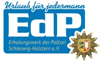 Die Abkürzung EdP und der Slogan "Urlaub für Jedermann" und eine Polizeimarke mit dem Schleswig-Holstein-Wappen