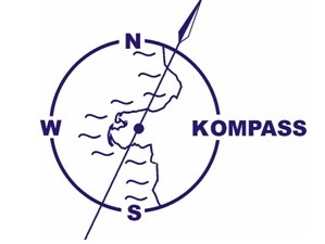 Eine Küstenregion in einem Kreis, der auch ein Kompass ist