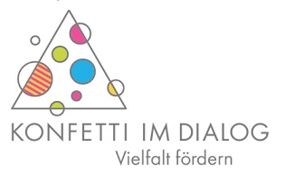 Logo der Konfetti im Dialog gGmbH - Dreieck mt buntem Konfetti