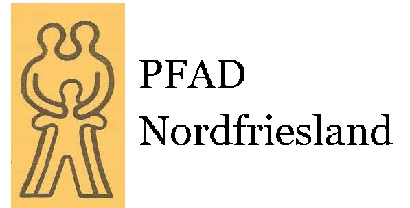 Vater, Mutter, Kind als Umrisse und "PFAD Nordfriesland" als Schriftzug